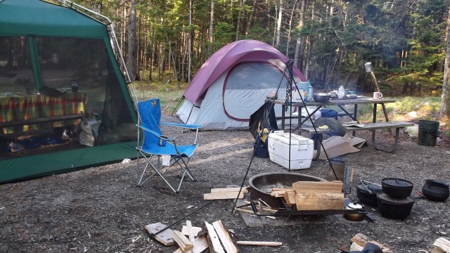 We set up the kitchen and communal eating area at Mom and Dad's tent site.