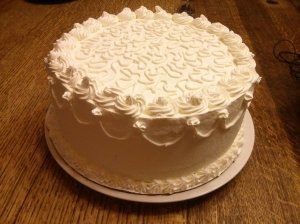 This is my first experiment with decorating tips. It is white because I have no coloring yet!