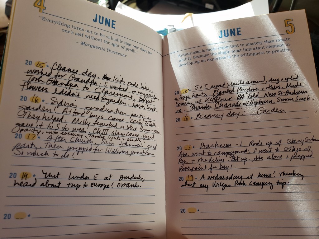 The Happiness Project has an inspirational thought at the heading of each page. Four lines available for notes.